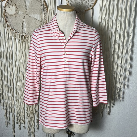 Renwick Red White 3/4 Sleeve Stripe Polo Size Small - Picture 1 of 14